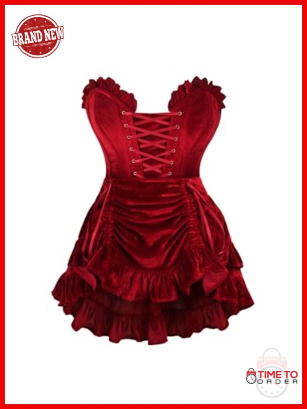Velvet Lace-Up Steel Boned Corset & Skirt Set